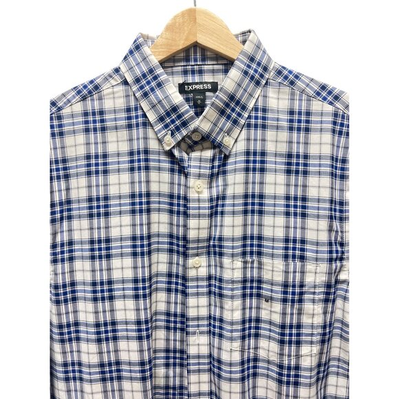 Express NWT Blue & White Plaid Button Down Shirt - Picture 1 of 5